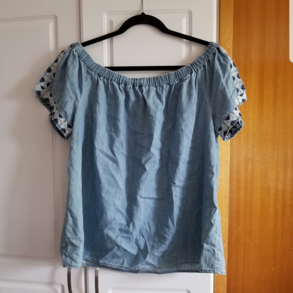 🍁🌺Vince Camuto off shoulder denim top with open sleeve detailing - Picture 10 of 10